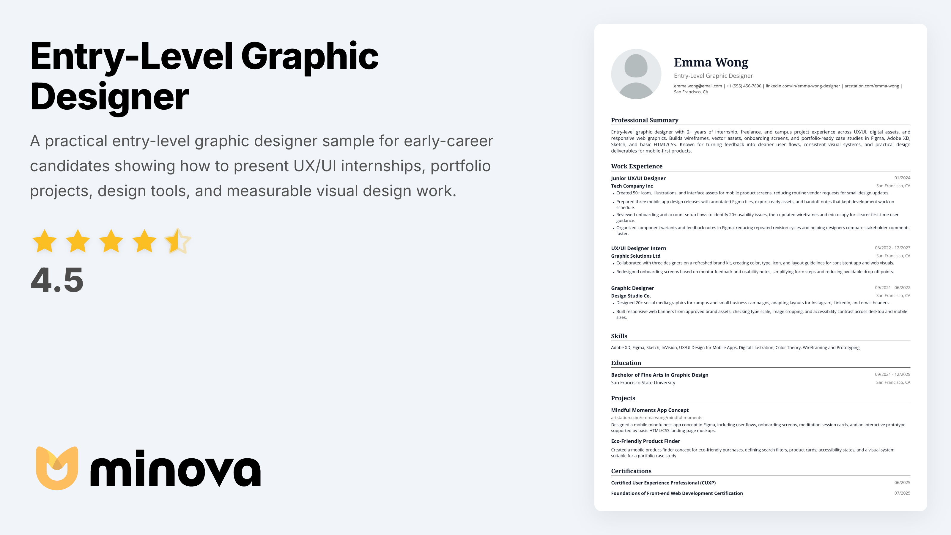Entry-Level Graphic Designer Resume Example | Minova - Resume AI Assistant
