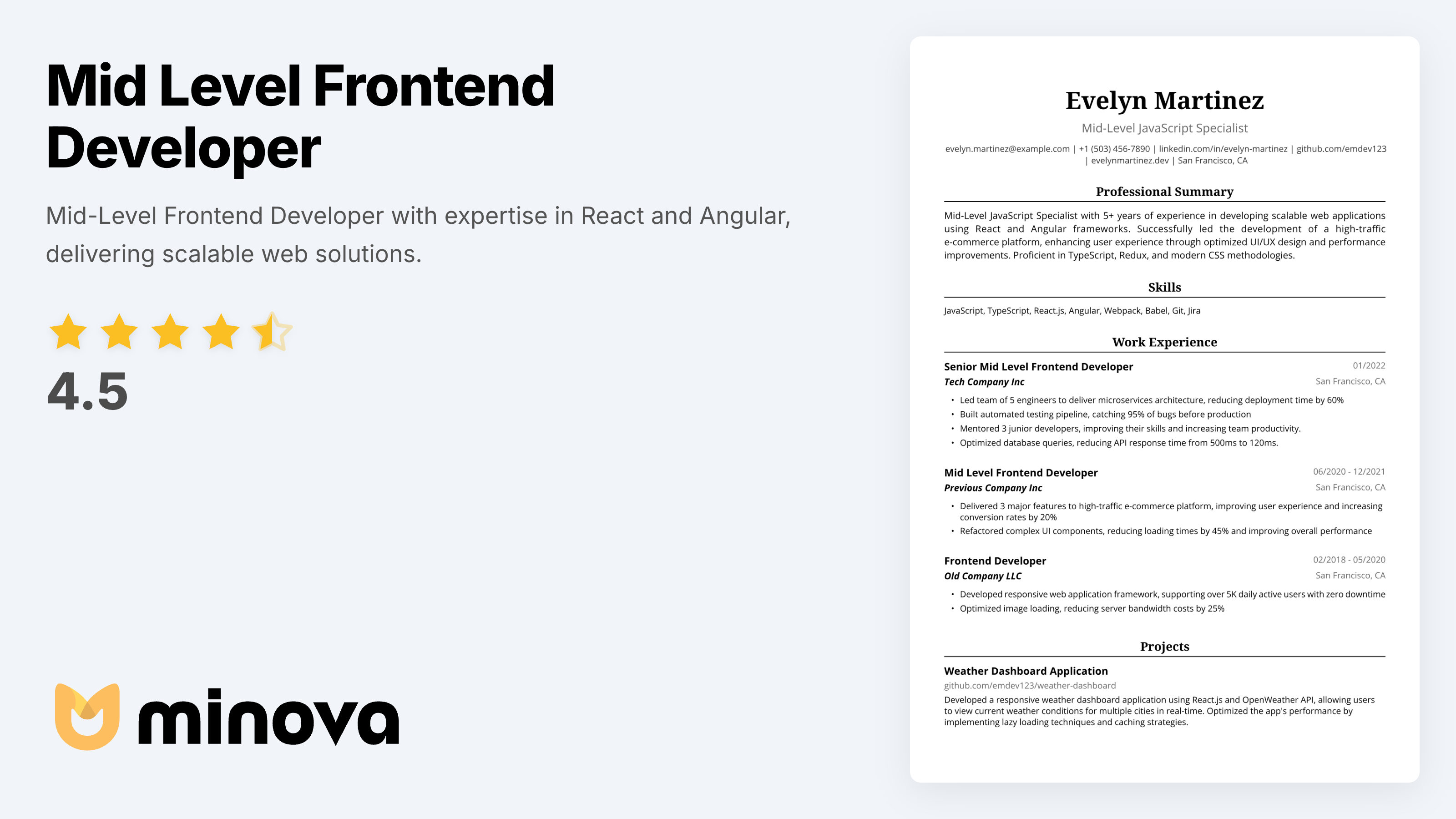 Mid Level Frontend Developer Resume Example - Professional Template ...