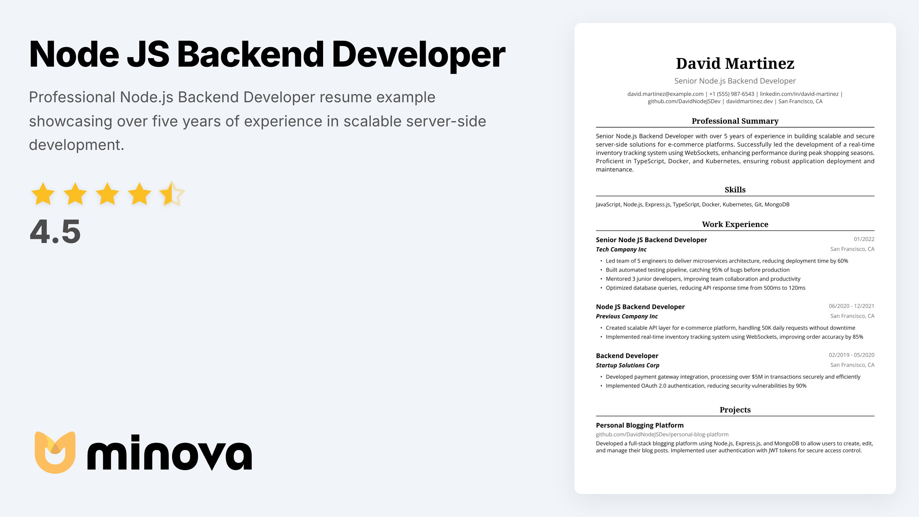 Node JS Backend Developer Resume Example - Professional Template ...