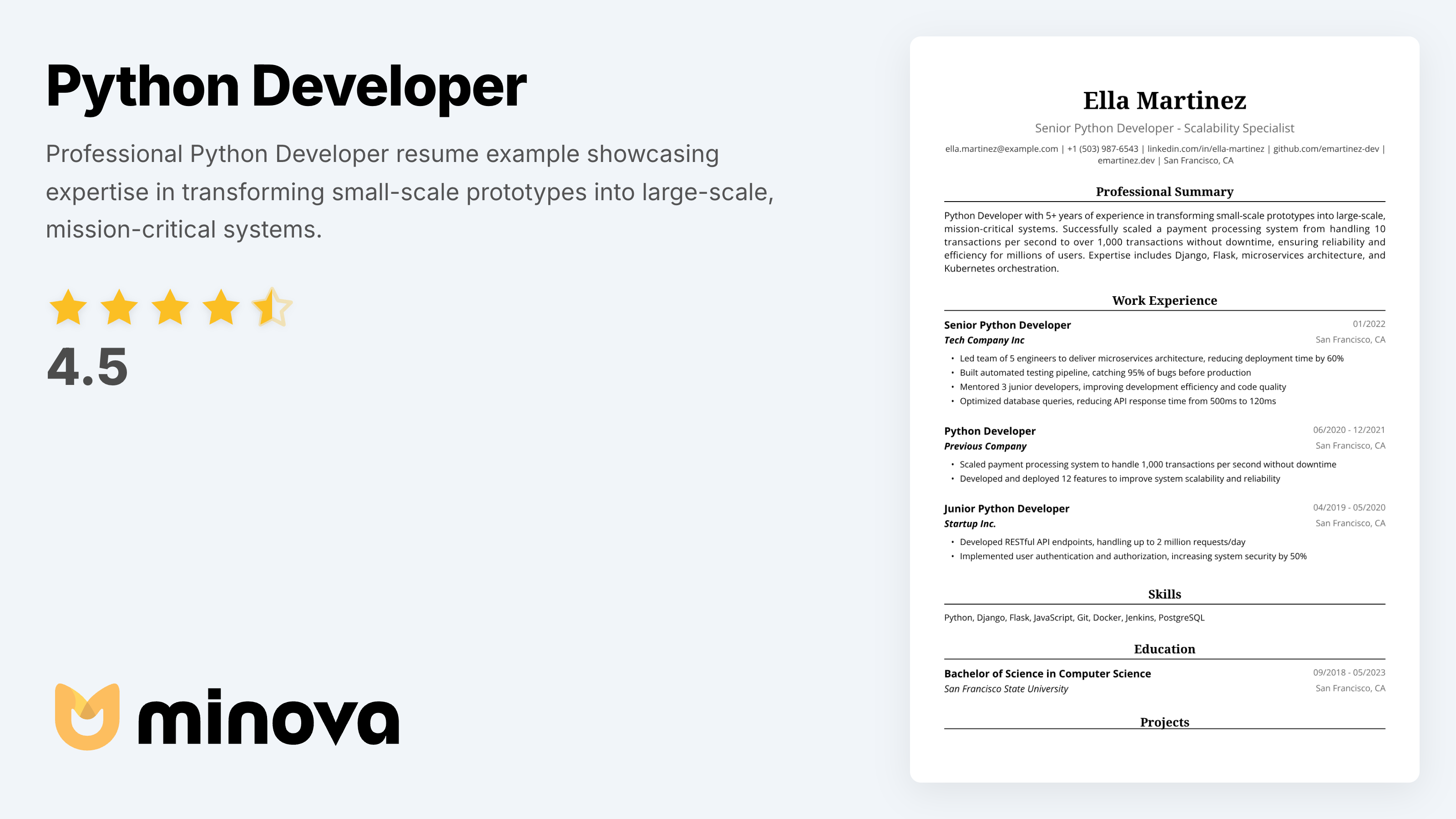 Python Developer Resume Example - Professional Template | Minova ...