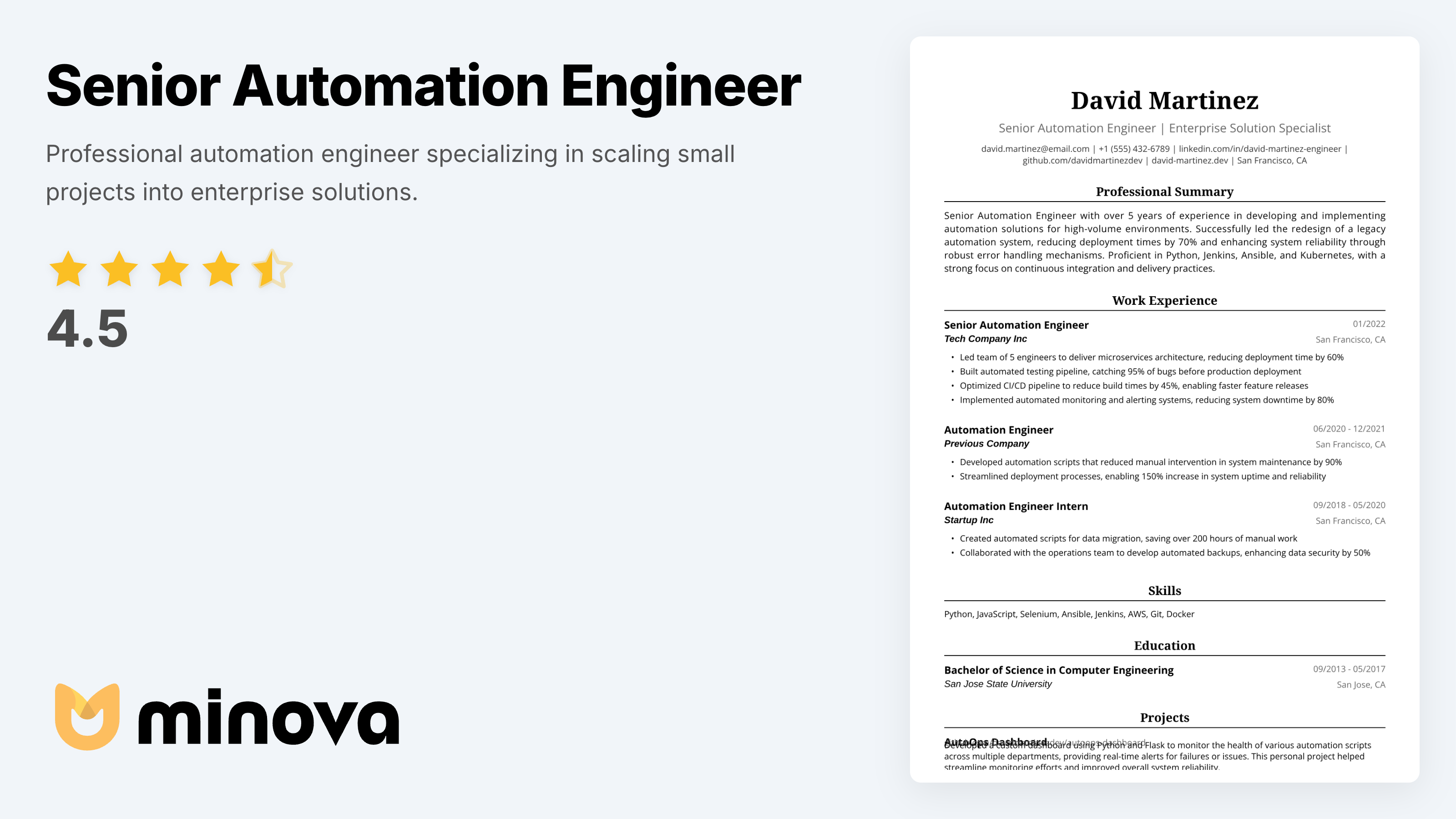 Senior Automation Engineer Resume Example - Professional Template ...