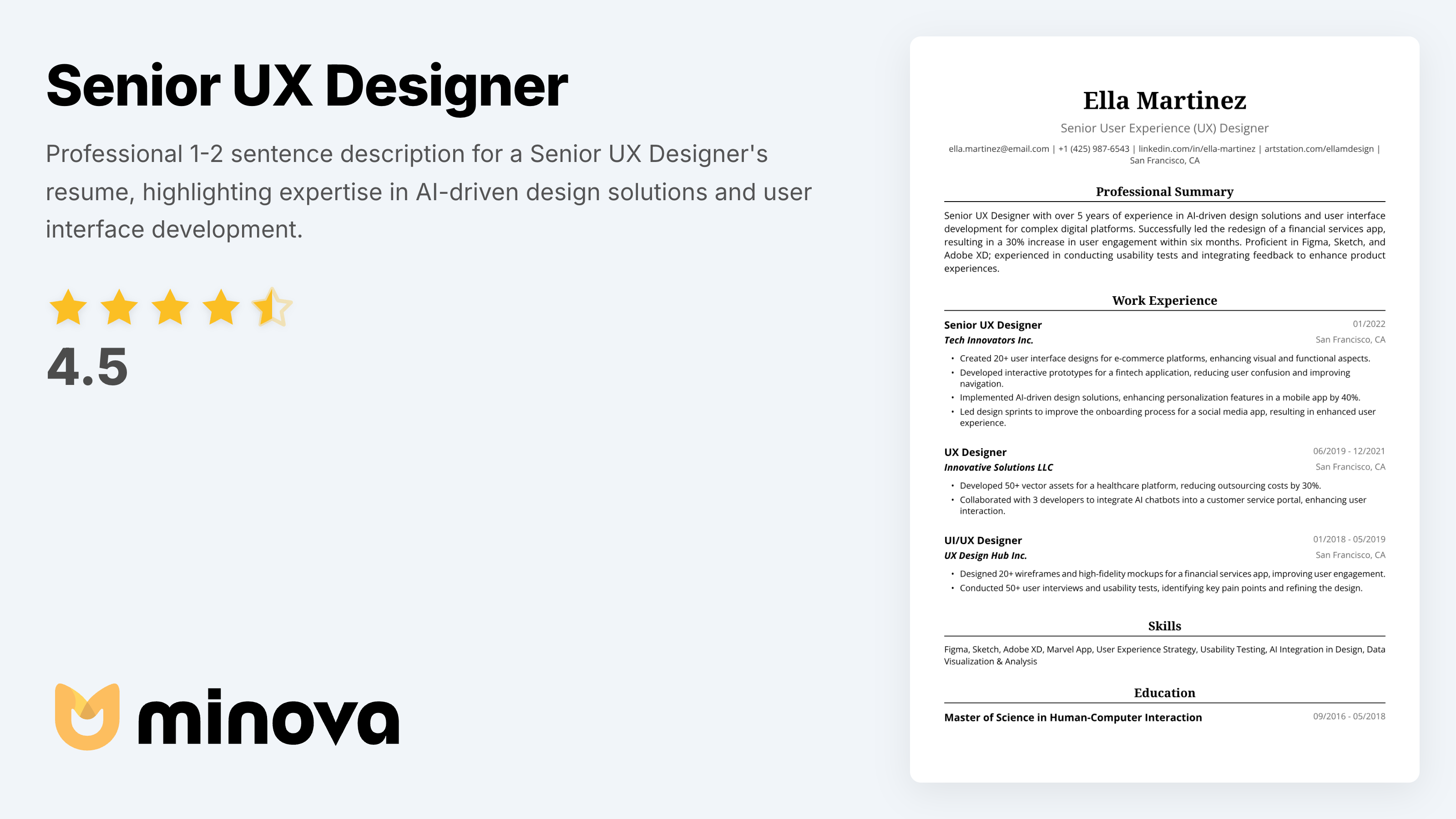 Senior UX Designer Resume Example - Professional Template | Minova ...