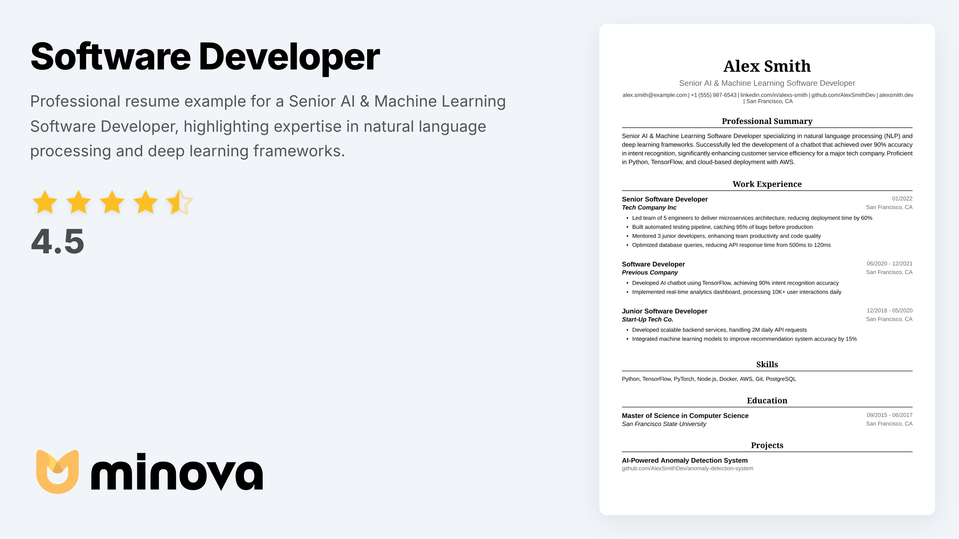 Software Developer Resume Example - Professional Template | Minova ...