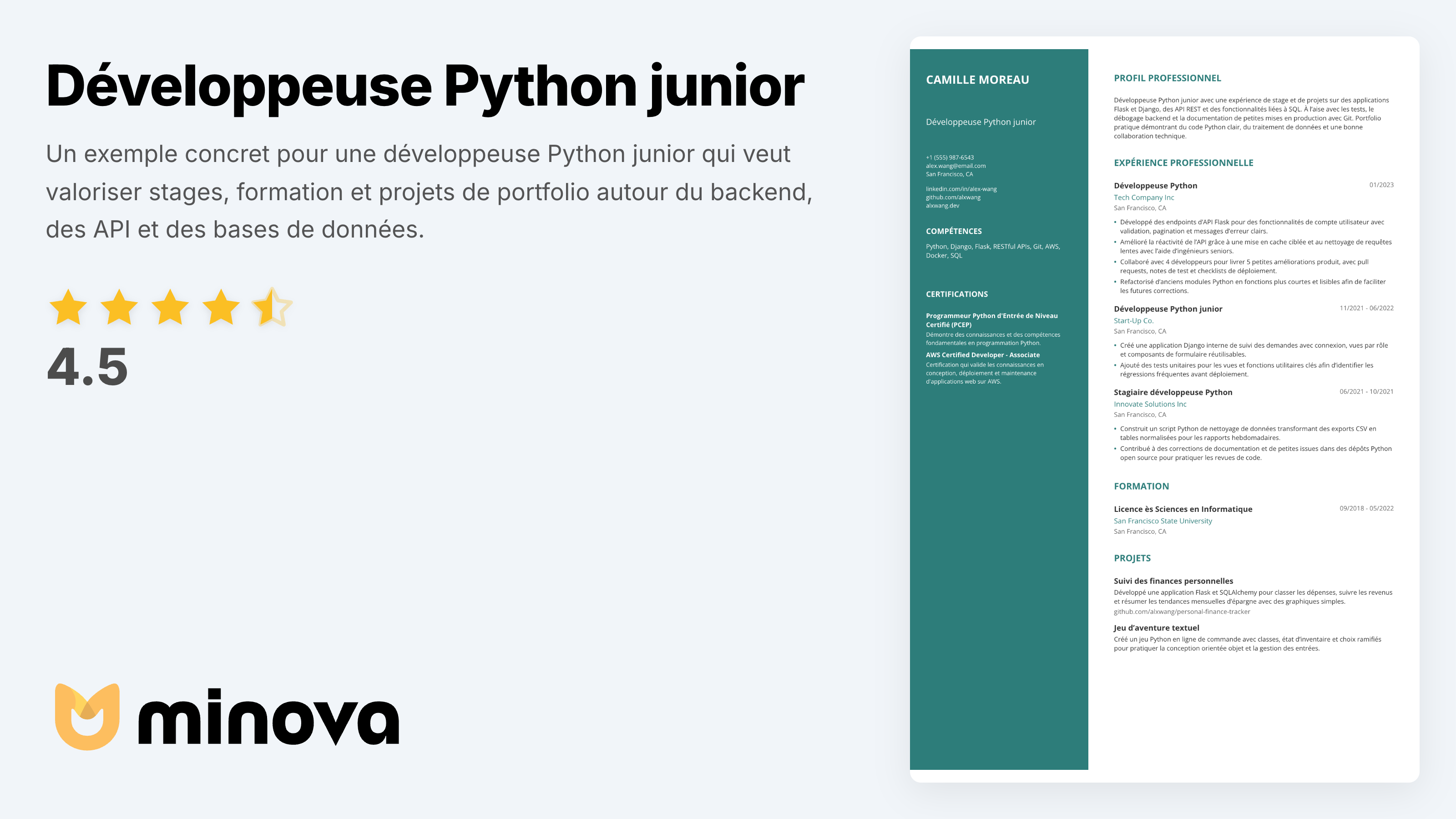 CV Développeuse Python junior | Minova - Resume AI Assistant