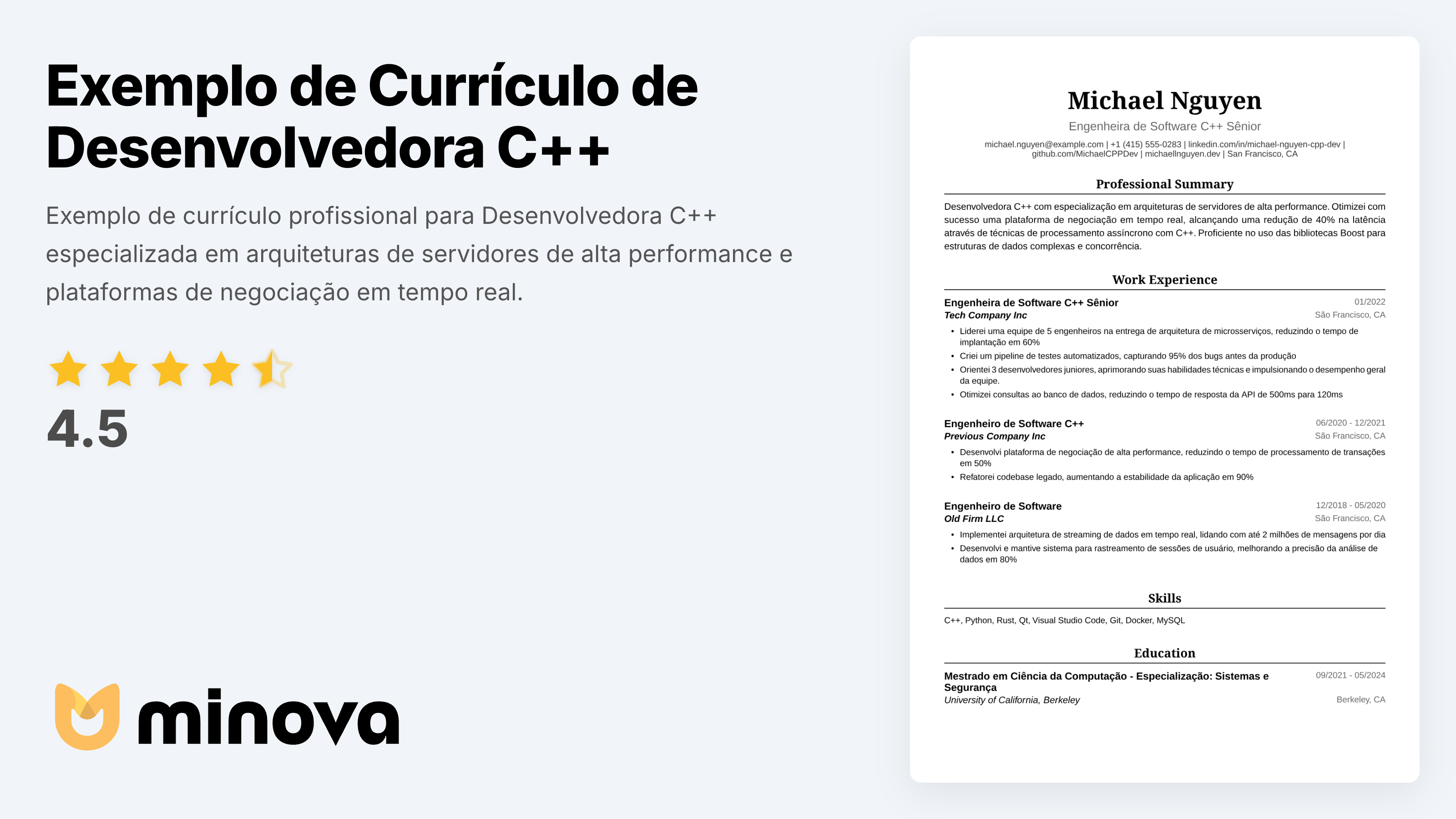 Currículo de Desenvolvedora C++ 2026 | Minova - Resume AI Assistant